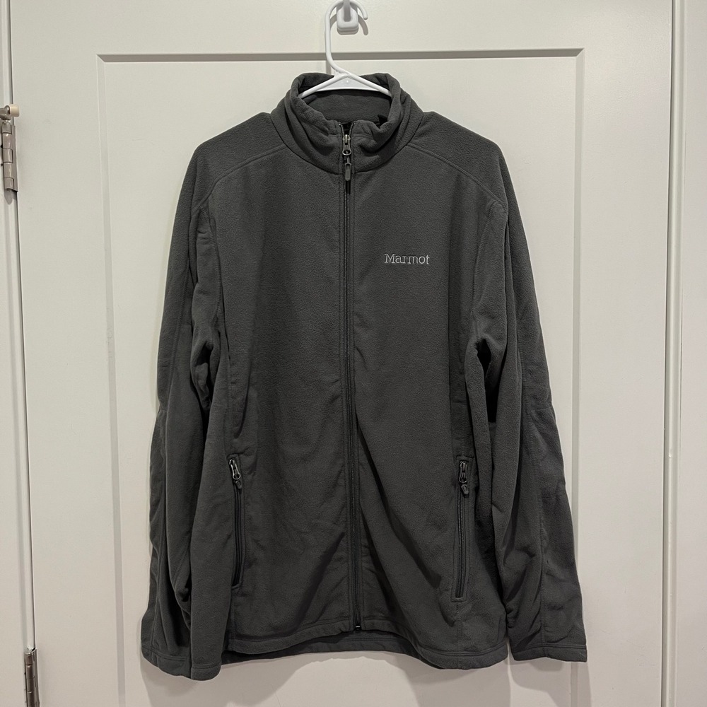 Marmot Mens Full Zip Fleece Jacket Gray Mock Neck Outdoor Layer Large